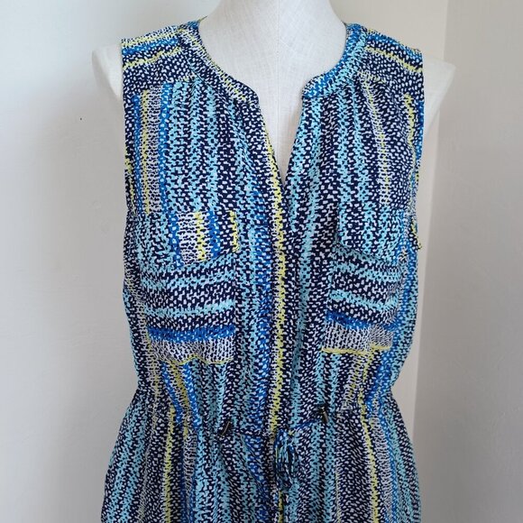 Skies Are Blue Shirt Dress Colorful Sleeveless Button Front Tie Waist Womens L - Picture 5 of 16